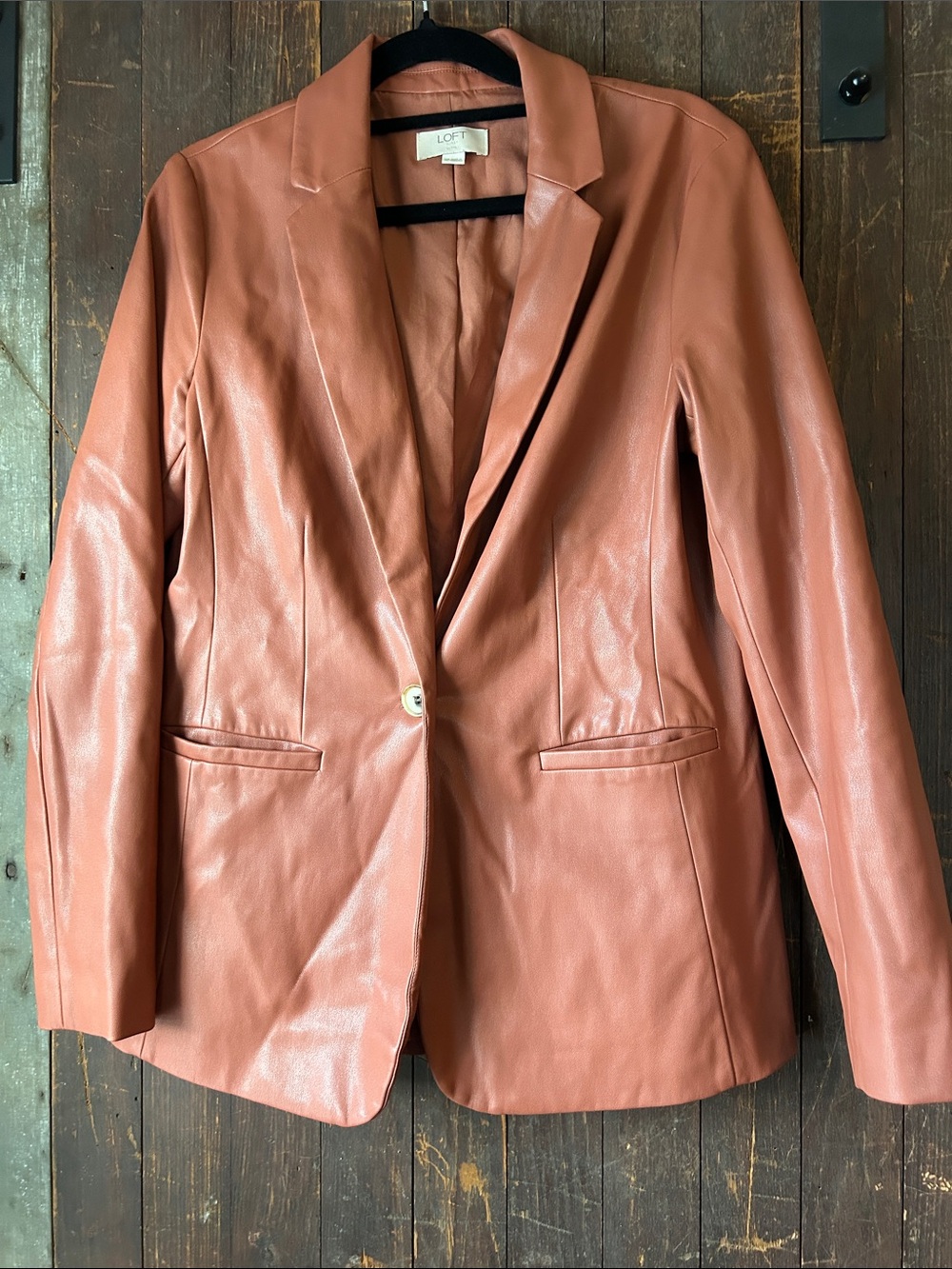 LOFT Rust Leather-Look Single-Button Blazer